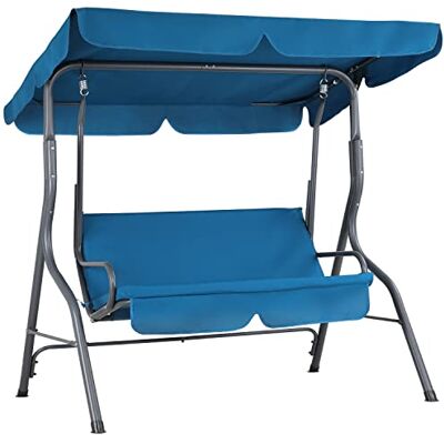 Casaria Schommelbank, weerbestendig, belastbaar tot 200 kg, robuuste schommel met dak, antislip voeten, voor tuin, terras, bank, 140 x 112 x 150 cm, rugleuning 2-zits, Atlantisch blauw Casaria Schommelbank, weerbestendig, belastbaar tot 200 kg, robuuste schommel met dak, antislip voeten, voor tuin, terras, bank, 140 x 112 x 150 cm, rugleuning 2-zits, Atlantisch blauw
