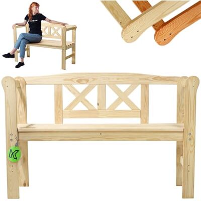 KADAX Tuinbank van massief hout, 119 x 44 x 76 cm, voor tuin, terras en balkon, weerbestendig, met rugleuning, 119 cm, natuur, X KADAX Tuinbank van massief hout, 119 x 44 x 76 cm, voor tuin, terras en balkon, weerbestendig, met rugleuning, 119 cm, natuur, X