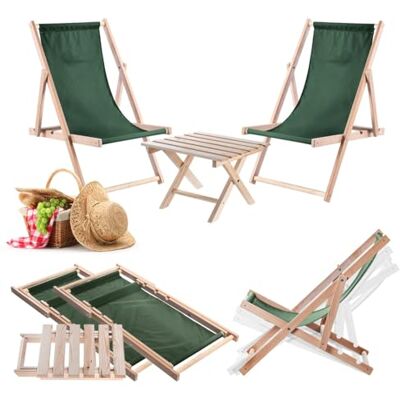KADAX Klaptafel met 2 ligstoelen, kleine houten tuintafel, bijzettafel voor balkon en tuin, salontafel, opvouwbare balkontafel (donkergroen) KADAX Klaptafel met 2 ligstoelen, kleine houten tuintafel, bijzettafel voor balkon en tuin, salontafel, opvouwbare balkontafel (donkergroen)