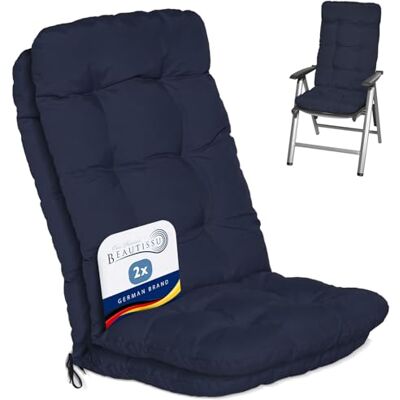 Beautissu Flair HL Kussen voor buiten, tuin, set met 2 kussens voor stoel, stoel of ligstoel, tuin, terras of balkon, 120 x 50 x 8 cm, hoge rugleuning, donkerblauw Beautissu Flair HL Kussen voor buiten, tuin, set met 2 kussens voor stoel, stoel of ligstoel, tuin, terras of balkon, 120 x 50 x 8 cm, hoge rugleuning, donkerblauw