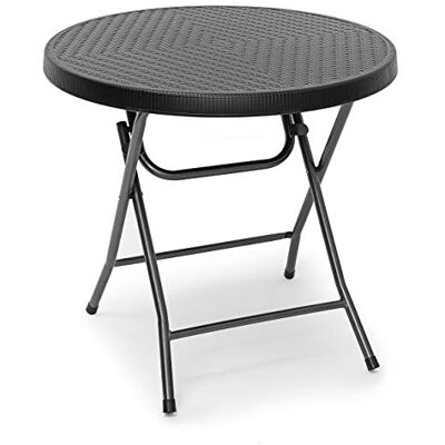 Relaxdays Tuintafel inklapbaar BASTIAN, rond h x b x d: 74 x 80 x 80 cm, metaal, kunststof, rotanlook, zwart Relaxdays Tuintafel inklapbaar BASTIAN, rond h x b x d: 74 x 80 x 80 cm, metaal, kunststof, rotanlook, zwart