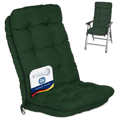 Beautissu Flair HL Kussen voor buiten, tuin, set met 2 kussens voor stoel, stoel of ligstoel, tuin, terras of balkon, 120 x 50 x 8 cm, hoge rugleuning, donkergroen Beautissu Flair HL Kussen voor buiten, tuin, set met 2 kussens voor stoel, stoel of ligstoel, tuin, terras of balkon, 120 x 50 x 8 cm, hoge rugleuning, donkergroen