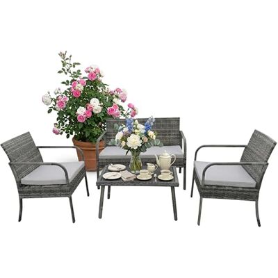 Relaxdays Tuinmeubelset van polyrotan, 4-delig, voor 4 personen, bank, 2 stoelen, buitentafel Relaxdays Tuinmeubelset van polyrotan, 4-delig, voor 4 personen, bank, 2 stoelen, buitentafel