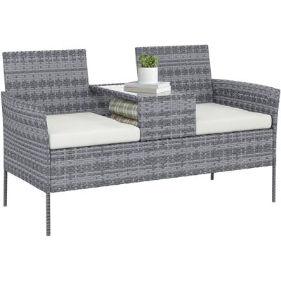 Outsunny Tuinbank van polyrotan, 2-zits, met tafel en kussens, 135 x 64 x 81 cm, voor balkon en terras, buitenbank, weerbestendig, crèmezwart Outsunny Tuinbank van polyrotan, 2-zits, met tafel en kussens, 135 x 64 x 81 cm, voor balkon en terras, buitenbank, weerbestendig, crèmezwart