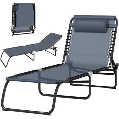 Outsunny Bain de Soleil Ligstoel, opvouwbaar, rugleuning kantelbaar, meerdere posities, thermoplastisch staal, elastische veters, textileen zwart (grijs) Outsunny Bain de Soleil Ligstoel, opvouwbaar, rugleuning kantelbaar, meerdere posities, thermoplastisch staal, elastische veters, textileen zwart (grijs)