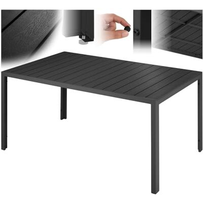 tectake Tuintafel 150 x 90 x 74,5 cm Weerbestendig, eenvoudige montage Verstelbare poten Aluminium frame met kunststof plaat Zwart tectake Tuintafel 150 x 90 x 74,5 cm Weerbestendig, eenvoudige montage Verstelbare poten Aluminium frame met kunststof plaat Zwart