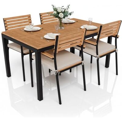 Juskys Rhodes Tuinmeubelset van acaciahout, tafel, 4 stoelen en kussens, tuinmeubelen, hout, balkonmeubels, tuinmeubels, naturel en zwart Juskys Rhodes Tuinmeubelset van acaciahout, tafel, 4 stoelen en kussens, tuinmeubelen, hout, balkonmeubels, tuinmeubels, naturel en zwart