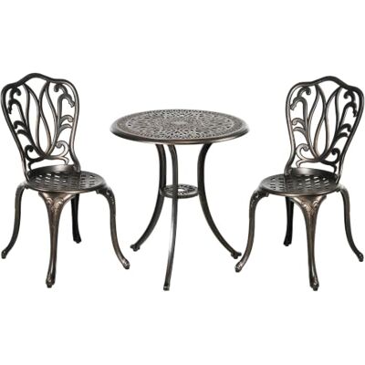 Outsunny Tuinmeubelset voor buiten, bistrotafel, rond, 2 stoelen, aluminium Set tafel en stoelen, gat voor parasol, voor binnenplaats, terras, balkon, zwembadranden Outsunny Tuinmeubelset voor buiten, bistrotafel, rond, 2 stoelen, aluminium Set tafel en stoelen, gat voor parasol, voor binnenplaats, terras, balkon, zwembadranden
