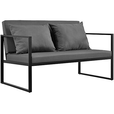 casa.pro Buitenbank met kussens, frame, metaal, polyester, zwart, 70 x 114 x 60 cm casa.pro Buitenbank met kussens, frame, metaal, polyester, zwart, 70 x 114 x 60 cm