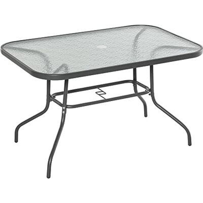 Outsunny Tuintafel rechthoekig afm. 120L x 80B x 70H cm metaal epoxy grijs blad gehard glas Outsunny Tuintafel rechthoekig afm. 120L x 80B x 70H cm metaal epoxy grijs blad gehard glas