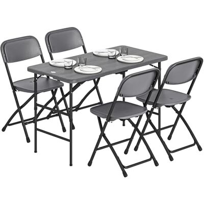 Outsunny Tuinmeubelset voor buiten, 4 personen, tuintafel voor buiten met 4 klapstoelen, in hoogte verstelbare tafel, 118 cm, dienblad in houtlook, terrasmeubels, donkergrijs Outsunny Tuinmeubelset voor buiten, 4 personen, tuintafel voor buiten met 4 klapstoelen, in hoogte verstelbare tafel, 118 cm, dienblad in houtlook, terrasmeubels, donkergrijs