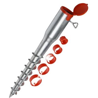Relaxdays Schroefbare bodemhuls voor parasol en wasdroger, 26-65 mm dik, zilver/rood Relaxdays Schroefbare bodemhuls voor parasol en wasdroger, 26-65 mm dik, zilver/rood