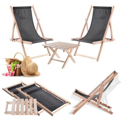 KADAX Klaptafel met 2 ligstoelen, kleine houten tuintafel, bijzettafel voor balkon en tuin, salontafel, opvouwbare balkontafel (donkergrijs) KADAX Klaptafel met 2 ligstoelen, kleine houten tuintafel, bijzettafel voor balkon en tuin, salontafel, opvouwbare balkontafel (donkergrijs)