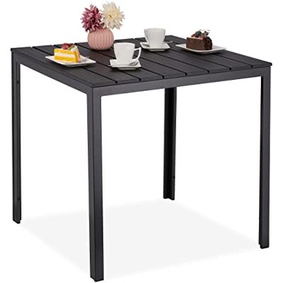 Relaxdays Tuintafel in houtlook, kunststof en staal, vierkant, 74 x 78 x 78 cm (h x b x d), balkon, terras, zwart Relaxdays Tuintafel in houtlook, kunststof en staal, vierkant, 74 x 78 x 78 cm (h x b x d), balkon, terras, zwart