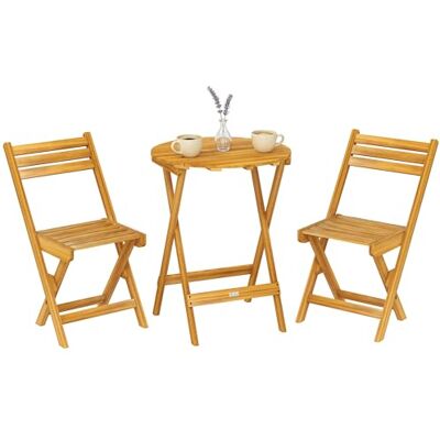 Outsunny Bistroset, 3-delig, inklapbaar, van acaciahout, ronde tafel van 60 cm en 2 lattenstoelen, voor buiten, voor balkon, terras, tuin, naturel Outsunny Bistroset, 3-delig, inklapbaar, van acaciahout, ronde tafel van 60 cm en 2 lattenstoelen, voor buiten, voor balkon, terras, tuin, naturel
