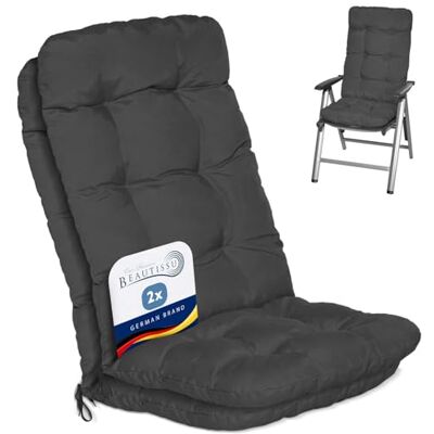 Beautissu Flair HL Kussen voor buiten, tuin, set met 2 kussens voor stoel, stoel of ligstoel, tuin, terras of balkon, 120 x 50 x 8 cm, hoge rugleuning, grafiet grijs Beautissu Flair HL Kussen voor buiten, tuin, set met 2 kussens voor stoel, stoel of ligstoel, tuin, terras of balkon, 120 x 50 x 8 cm, hoge rugleuning, grafiet grijs