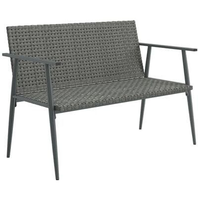 Outsunny Tuinbank, 2-zits, van gevlochten hars, met armleuningen, verstelbare rugleuningen en poten, frame van verzinkt staal, buitenbank voor terras, balkon, tuin, grijs Outsunny Tuinbank, 2-zits, van gevlochten hars, met armleuningen, verstelbare rugleuningen en poten, frame van verzinkt staal, buitenbank voor terras, balkon, tuin, grijs