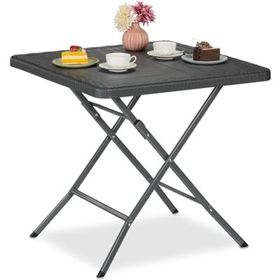 Relaxdays Inklapbare tuintafel, vierkant, HLP: 74 x 78 x 78 cm, balkon, terras, kunststof en metaal, grijs Relaxdays Inklapbare tuintafel, vierkant, HLP: 74 x 78 x 78 cm, balkon, terras, kunststof en metaal, grijs