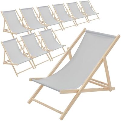 ECD Germany Set van 10 klapstoelen van Chileense hout, lichtgrijs, verstelbare rugleuning, 3 ligposities, tot 120 kg, zonnebed van stof voor strand, tuin, terras, camping ECD Germany Set van 10 klapstoelen van Chileense hout, lichtgrijs, verstelbare rugleuning, 3 ligposities, tot 120 kg, zonnebed van stof voor strand, tuin, terras, camping