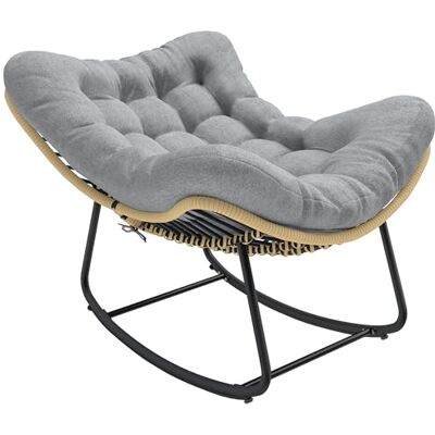 Outsunny Schommelstoel voor binnen en buiten, van gevlochten hars, met zacht kussen, eierstoel voor terras, balkon, slaapkamer, 110 x 87 x 70 cm, grijs Outsunny Schommelstoel voor binnen en buiten, van gevlochten hars, met zacht kussen, eierstoel voor terras, balkon, slaapkamer, 110 x 87 x 70 cm, grijs