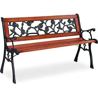 Relaxdays Tuinbank met bloemendesign, 2-zitsbank, balkon en terras, hout en gietijzer, natuurgroen, 1 stuk Relaxdays Tuinbank met bloemendesign, 2-zitsbank, balkon en terras, hout en gietijzer, natuurgroen, 1 stuk