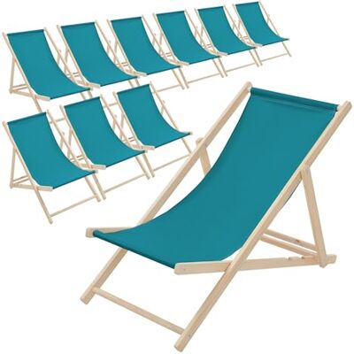 ECD Germany Set van 10 opvouwbare ligstoelen van Chileense hout, petrolblauw, verstelbare rugleuning, 3 ligposities, tot 120 kg, zonnebed van stof voor strand, tuin, terras, camping ECD Germany Set van 10 opvouwbare ligstoelen van Chileense hout, petrolblauw, verstelbare rugleuning, 3 ligposities, tot 120 kg, zonnebed van stof voor strand, tuin, terras, camping