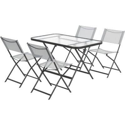 Outsunny Tuinset, 5-delig, pilable, 4 stoelen, 1 tafel, grijs Tuinmeubelen voor buiten, textielstoelen, tafelblad van gehard glas Outsunny Tuinset, 5-delig, pilable, 4 stoelen, 1 tafel, grijs Tuinmeubelen voor buiten, textielstoelen, tafelblad van gehard glas