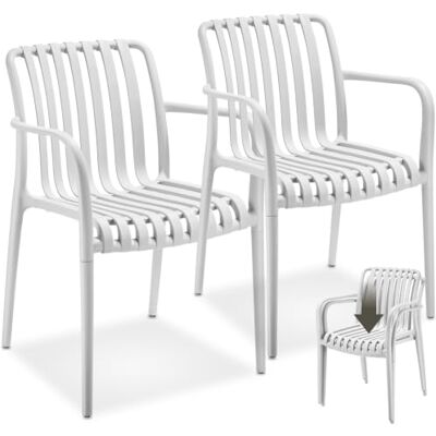 tectake Set van 2 lichte en luchtige tuinstoelen van weerbestendige kunststof met latten en gebogen zitting, stapelbaar, voor tuin, terras, balkon, crème tectake Set van 2 lichte en luchtige tuinstoelen van weerbestendige kunststof met latten en gebogen zitting, stapelbaar, voor tuin, terras, balkon, crème