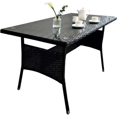 Relaxdays Tuintafel van polyrattan, zwart, robuust, 70 x 100 x 60 cm, met glasplaat voor balkon en terras polyrattan, plateau verre, noir Relaxdays Tuintafel van polyrattan, zwart, robuust, 70 x 100 x 60 cm, met glasplaat voor balkon en terras polyrattan, plateau verre, noir