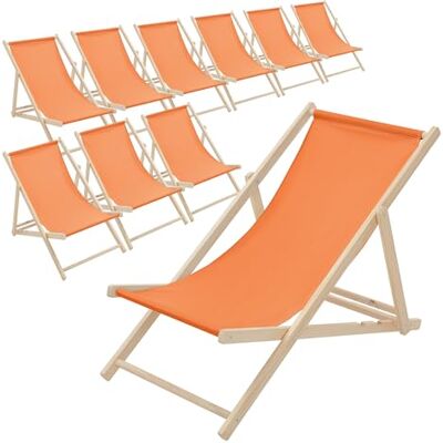 ECD Germany Set van 10 opvouwbare ligstoelen van Chileense hout, oranje, verstelbare rugleuning, 3 ligposities, tot 120 kg, zonnebed van stof voor strand, tuin, terras, camping ECD Germany Set van 10 opvouwbare ligstoelen van Chileense hout, oranje, verstelbare rugleuning, 3 ligposities, tot 120 kg, zonnebed van stof voor strand, tuin, terras, camping