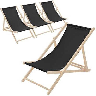 ECD Germany Set van 4 opvouwbare ligstoelen van Chileense hout, zwart, verstelbare rugleuning, 3 ligposities, tot 120 kg, zonnebed van stof voor strand, tuin, terras, camping ECD Germany Set van 4 opvouwbare ligstoelen van Chileense hout, zwart, verstelbare rugleuning, 3 ligposities, tot 120 kg, zonnebed van stof voor strand, tuin, terras, camping