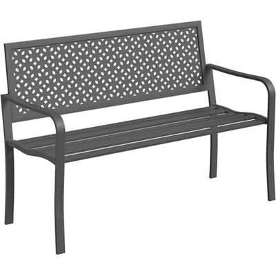 Outsunny Metalen tuinbank voor buiten, 2-zits bank met geometrische roestvrije rugleuning en armleuningen, terrasstoel voor balkon, terras, park, donkergrijs Outsunny Metalen tuinbank voor buiten, 2-zits bank met geometrische roestvrije rugleuning en armleuningen, terrasstoel voor balkon, terras, park, donkergrijs