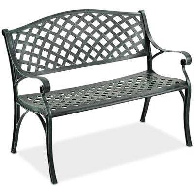 Relaxdays Tuinbank, 2-zits, 82 x 102 x 60 cm (h x b x d), gegoten aluminium, antieke bank, terras, balkon, zwart/groen Relaxdays Tuinbank, 2-zits, 82 x 102 x 60 cm (h x b x d), gegoten aluminium, antieke bank, terras, balkon, zwart/groen