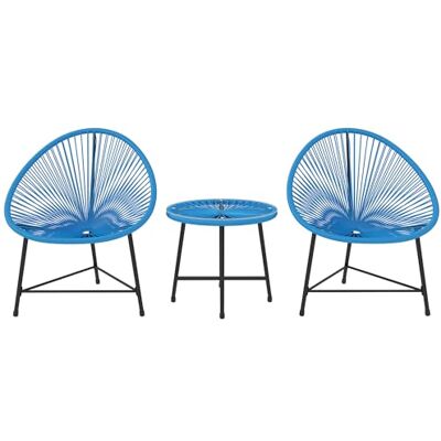 Outsunny Tuinmeubelen voor buiten, 2 personen, tafel en stoelen van polyrotan, tafelblad van gehard glas, meubels voor balkon, terras, terras, blauw Outsunny Tuinmeubelen voor buiten, 2 personen, tafel en stoelen van polyrotan, tafelblad van gehard glas, meubels voor balkon, terras, terras, blauw