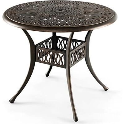 GIANTEX Tuintafel, balkontafel, bistrotafel, diameter 90 cm, met gat voor parasol met een diameter van 5 cm, gegoten aluminium, met verstelbare poten, weerbestendig, rond GIANTEX Tuintafel, balkontafel, bistrotafel, diameter 90 cm, met gat voor parasol met een diameter van 5 cm, gegoten aluminium, met verstelbare poten, weerbestendig, rond