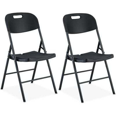 Relaxdays Tuinstoel, inklapbaar, set van 2, voor buiten, 150 kg, weerbestendig, zwart Relaxdays Tuinstoel, inklapbaar, set van 2, voor buiten, 150 kg, weerbestendig, zwart