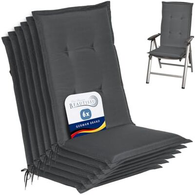 Beautissu Set van 6 kussens met hoge rugleuning voor tuinstoel, HL 120 x 50 cm, 6 cm, antraciet, bekleding, extra zacht en uv-bestendig, zitting, outdoor, comfortabel, loftmeubels Beautissu Set van 6 kussens met hoge rugleuning voor tuinstoel, HL 120 x 50 cm, 6 cm, antraciet, bekleding, extra zacht en uv-bestendig, zitting, outdoor, comfortabel, loftmeubels