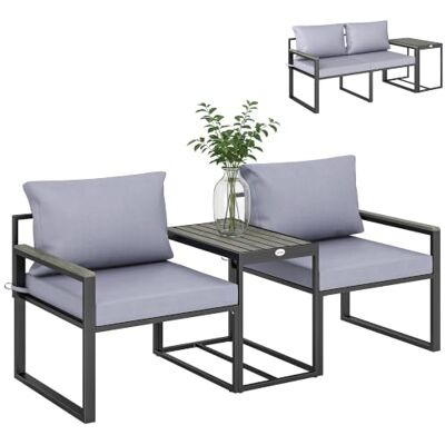 Outsunny Tuinmeubelset, 3-delig, kussens, 14 cm, 2 stoelen, balkon, grijs Tuinset, armleuningen van hout-kunststof, balkonmeubels, bijzettafel, zitvlak van textileen Outsunny Tuinmeubelset, 3-delig, kussens, 14 cm, 2 stoelen, balkon, grijs Tuinset, armleuningen van hout-kunststof, balkonmeubels, bijzettafel, zitvlak van textileen