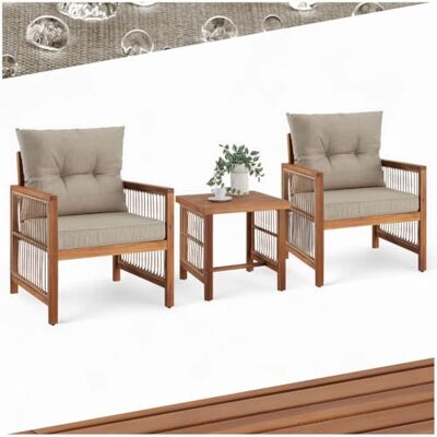 tectake ® Set van 2 tuinstoelen en salontafel, tuinmeubelen, buiten, dikke kussens, incl. frame van massief acaciahout en gepoedercoat staal, meubels, balkon, terras, veranda huis tectake ® Set van 2 tuinstoelen en salontafel, tuinmeubelen, buiten, dikke kussens, incl. frame van massief acaciahout en gepoedercoat staal, meubels, balkon, terras, veranda huis