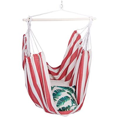 Relaxdays Hangstoel, katoen, plafondschommel voor binnen en buiten, 150 kg, hangstoel voor kinderen en volwassenen, rood/wit Relaxdays Hangstoel, katoen, plafondschommel voor binnen en buiten, 150 kg, hangstoel voor kinderen en volwassenen, rood/wit