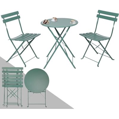 Albatros 3-delige bistroset groen bistrotafel met 2 stoelen stoelen en klaptafel van robuust metaal ideaal als balkonmeubelset of tuinmeubelset in design Albatros 3-delige bistroset groen bistrotafel met 2 stoelen stoelen en klaptafel van robuust metaal ideaal als balkonmeubelset of tuinmeubelset in design
