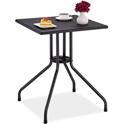 Relaxdays Tuintafel, vierkant, houtlook, kunststof en metaal, 75 x 61 x 61 cm (h x b x d), balkon en terras, zwart Relaxdays Tuintafel, vierkant, houtlook, kunststof en metaal, 75 x 61 x 61 cm (h x b x d), balkon en terras, zwart