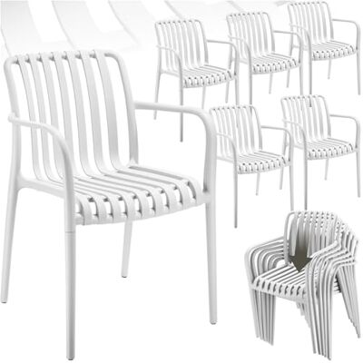 tectake Set van 6 tuinstoelen met armleuningen, tuinmeubelen voor tuintafel of camping, stapelbaar, tuin, terras of balkon, weerbestendig en uv-bestendig, crème tectake Set van 6 tuinstoelen met armleuningen, tuinmeubelen voor tuintafel of camping, stapelbaar, tuin, terras of balkon, weerbestendig en uv-bestendig, crème