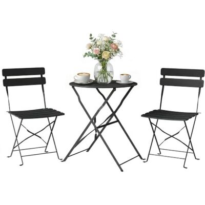 Outsunny Bistroset voor de tuin, 3-delig, zonder montage, metaal, zwart Tafel en 2 klapstoelen met latten, dubbele bescherming tegen roest, balkonmeubels, terras en buiten Outsunny Bistroset voor de tuin, 3-delig, zonder montage, metaal, zwart Tafel en 2 klapstoelen met latten, dubbele bescherming tegen roest, balkonmeubels, terras en buiten