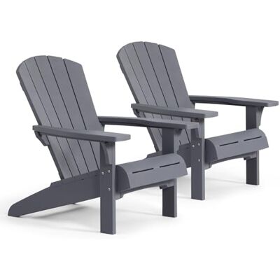 Keter Troy Adirondack Tuinstoel, set van 2, 81 x 80 x 96,5 cm, lichtgrijs Keter Troy Adirondack Tuinstoel, set van 2, 81 x 80 x 96,5 cm, lichtgrijs