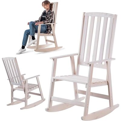 KADAX Schommelstoel met armleuningen, schommelstoel van hout, schommelstoel, tuinstoel, relaxstoel, tuinstoel (wit) KADAX Schommelstoel met armleuningen, schommelstoel van hout, schommelstoel, tuinstoel, relaxstoel, tuinstoel (wit)