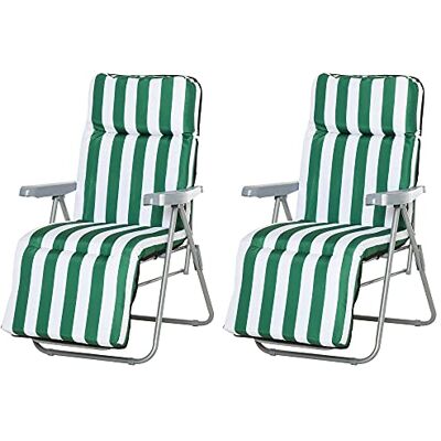 Outsunny Zonneligstoel, verstelbaar, opvouwbaar, tuinbed, van staal, groen + wit, 2 stuks Outsunny Zonneligstoel, verstelbaar, opvouwbaar, tuinbed, van staal, groen + wit, 2 stuks