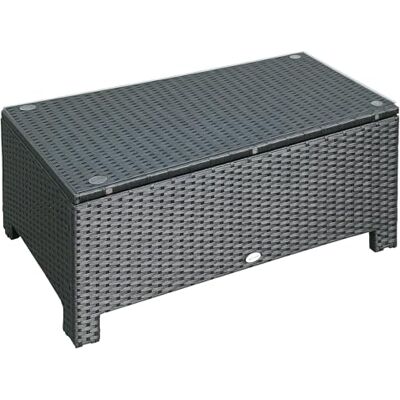 Outsunny Salontafel voor de tuin, dienblad, gehard glas, 5 mm, rotan, gevlochten, 85 x 50 x 39 cm, max. 50 kg, zwart Outsunny Salontafel voor de tuin, dienblad, gehard glas, 5 mm, rotan, gevlochten, 85 x 50 x 39 cm, max. 50 kg, zwart