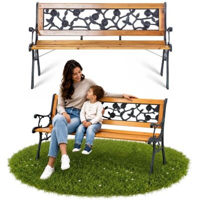 KADAX Tuinbank van hout en gietijzer, 2-zits, met armleuningen en rugleuning, parkbank, buitenbank voor balkon, tuin, terras (bruin/roze patroon) KADAX Tuinbank van hout en gietijzer, 2-zits, met armleuningen en rugleuning, parkbank, buitenbank voor balkon, tuin, terras (bruin/roze patroon)