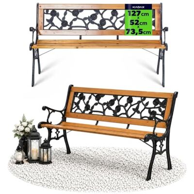 KADAX Tuinbank van hout en gietijzer, 2-zits, met armleuningen en rugleuning, parkbank, buitenbank voor balkon, tuin, terras (bruin/roze patroon) KADAX Tuinbank van hout en gietijzer, 2-zits, met armleuningen en rugleuning, parkbank, buitenbank voor balkon, tuin, terras (bruin/roze patroon)